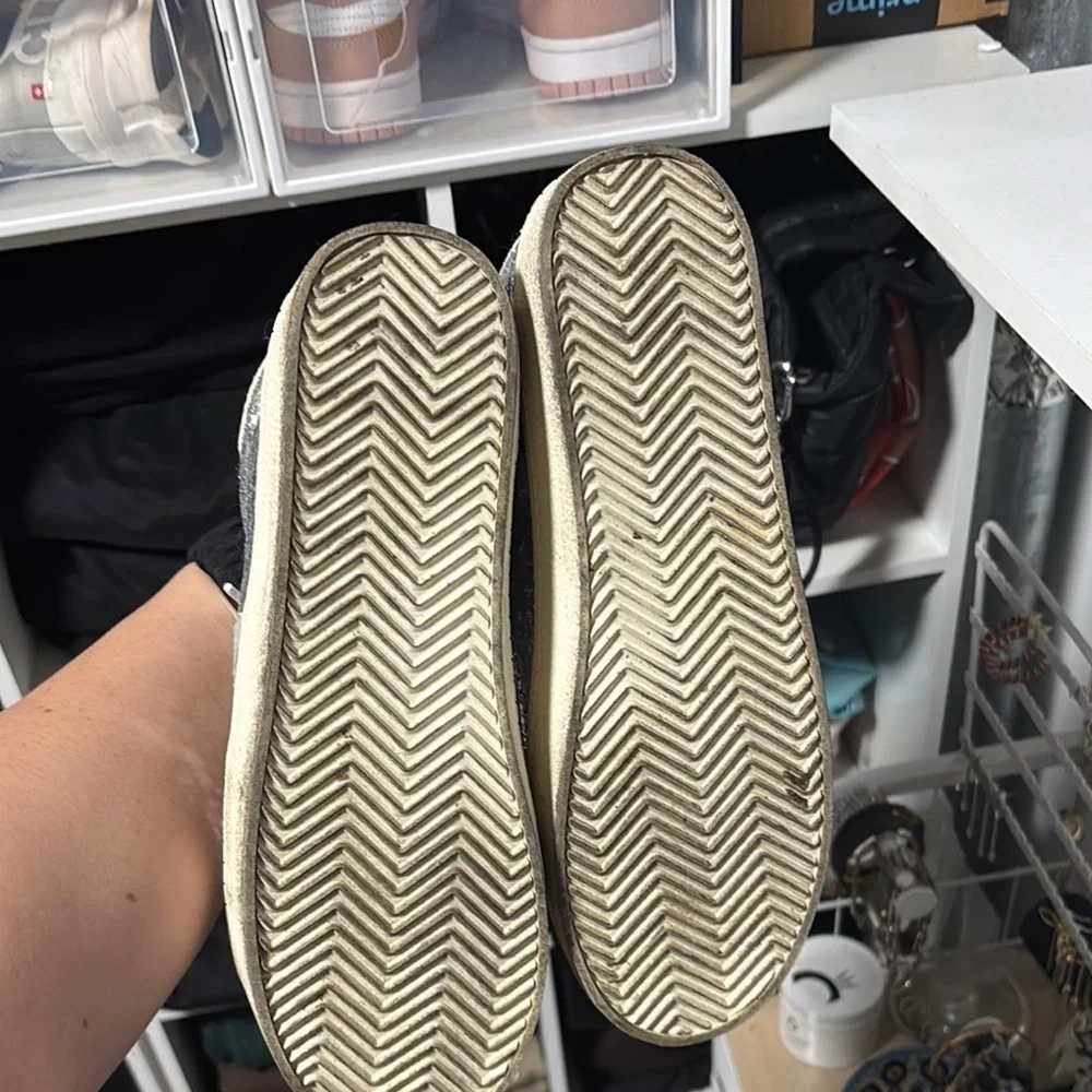 Madden Girl White and Gray Glitter Sneakers